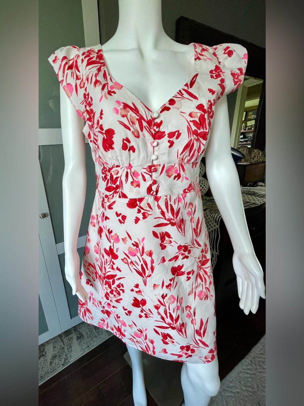 Banana Republic Linen Blend Floral Spring Pink Coral Dress Size 8 - Picture 8 of 17